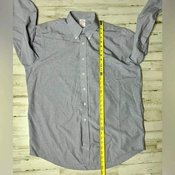 Brooks Brothers Blue Vertical Checked Shirt Mens 17-33 Button Up Long Sleeve - Picture 6 of 13